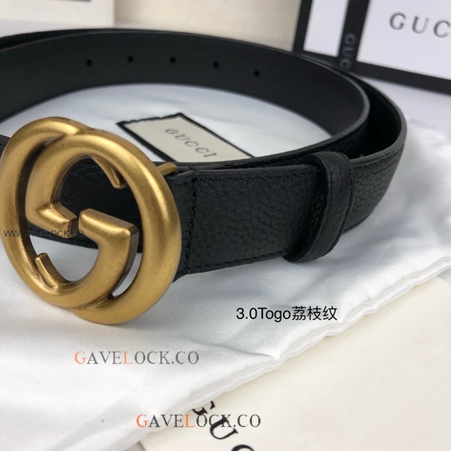 Gucci Togo Leather Belt Retro Gold GG Buckle Size 30mm